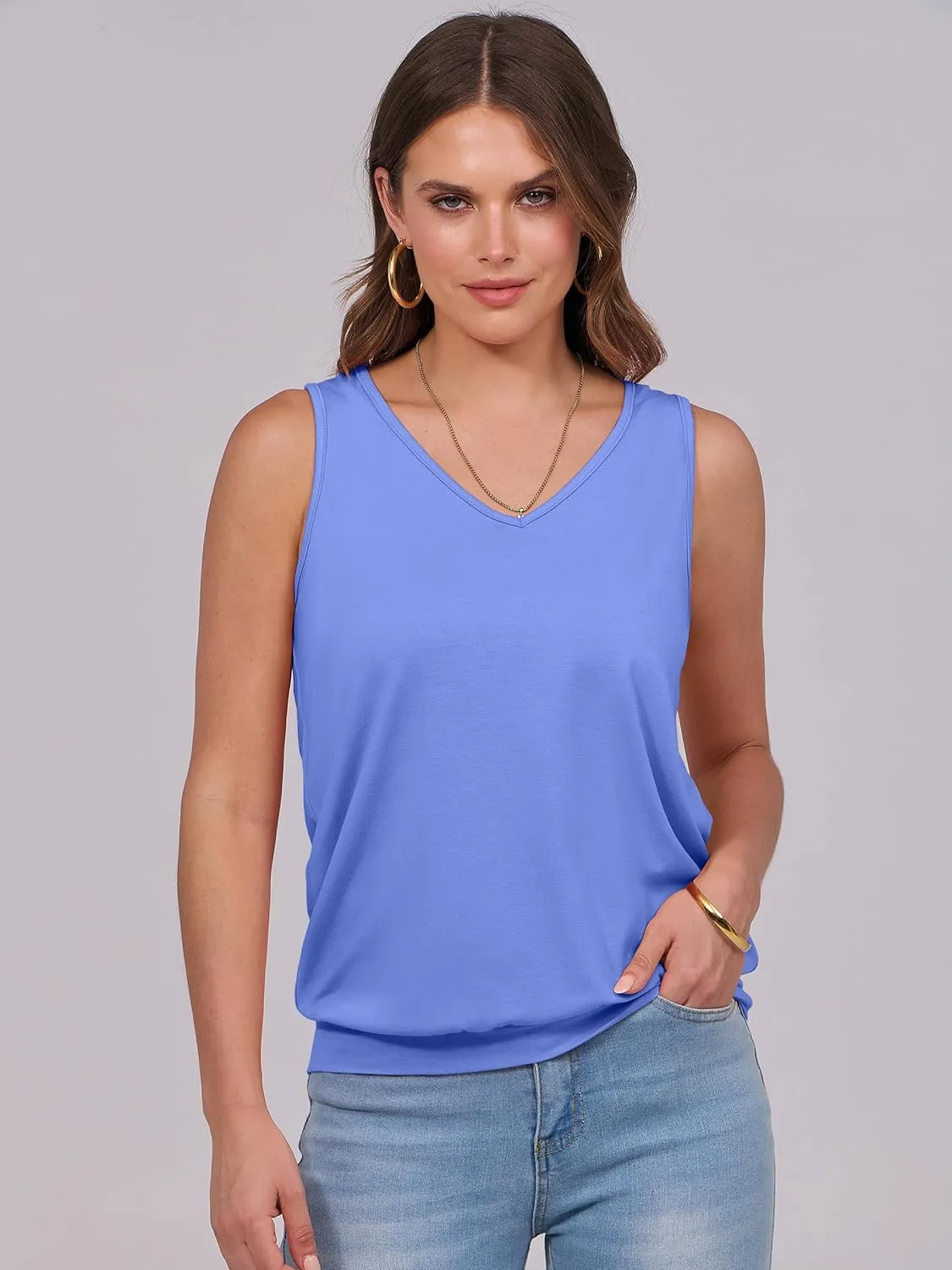 ANRABESS Women Tank Tops Summer V Neck Sleeveless Casual Loose Fit Cute Cami Basic T Shirts Solid Tees 2025 Trendy Outfits