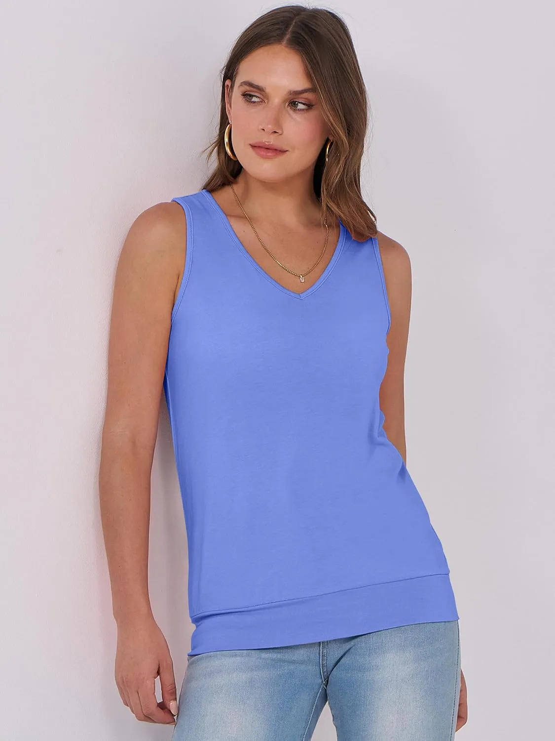 ANRABESS Women Tank Tops Summer V Neck Sleeveless Casual Loose Fit Cute Cami Basic T Shirts Solid Tees 2025 Trendy Outfits
