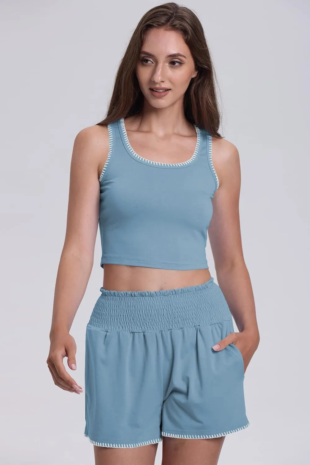 Cakulo 2 Piece Sets For Women Summer Outfits Athletic Tank Top Workout Shorts Running Gym Lounge Set Sweatsuits