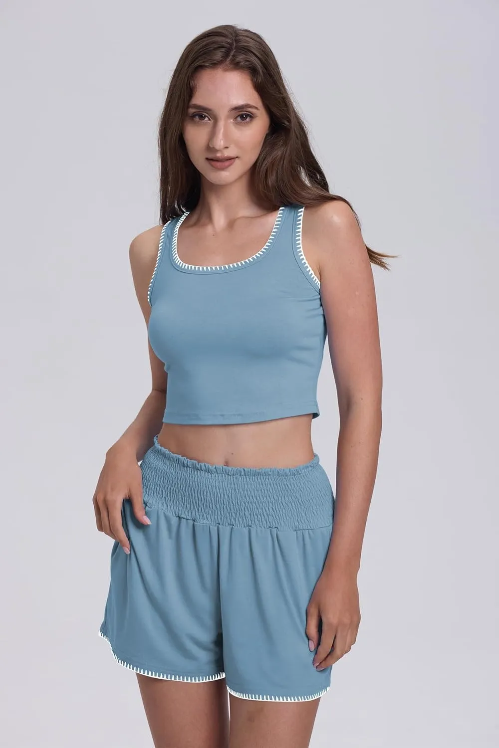 Cakulo 2 Piece Sets For Women Summer Outfits Athletic Tank Top Workout Shorts Running Gym Lounge Set Sweatsuits