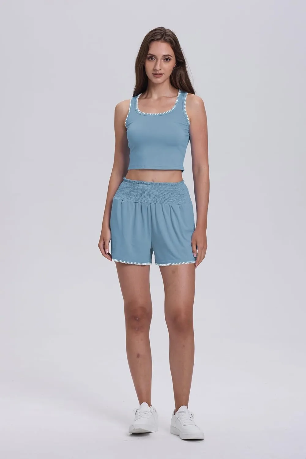 Cakulo 2 Piece Sets For Women Summer Outfits Athletic Tank Top Workout Shorts Running Gym Lounge Set Sweatsuits