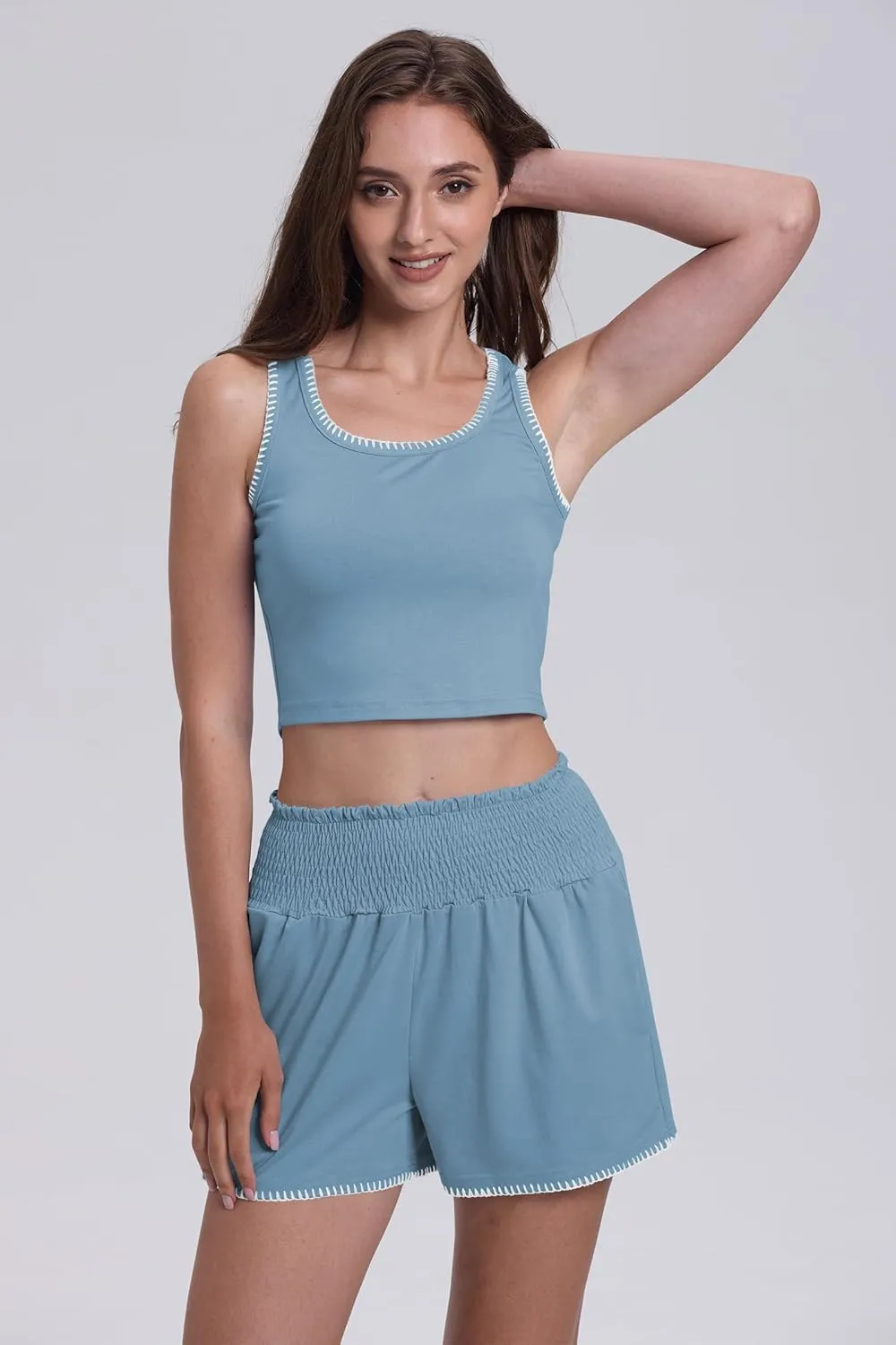 Cakulo 2 Piece Sets For Women Summer Outfits Athletic Tank Top Workout Shorts Running Gym Lounge Set Sweatsuits