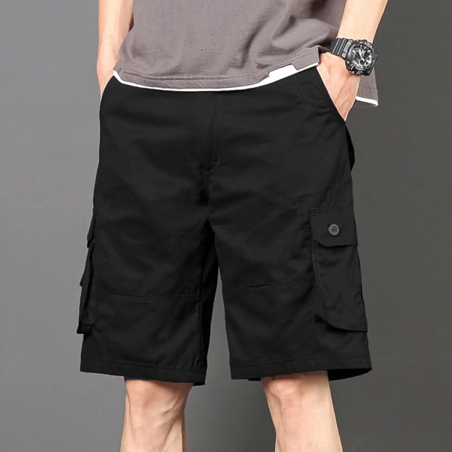 Cargo Shorts for Men Summer Casual Cotton Bermuda Work Hiking Shorts Knee Length Stretchy Short Pants Multi Pockets