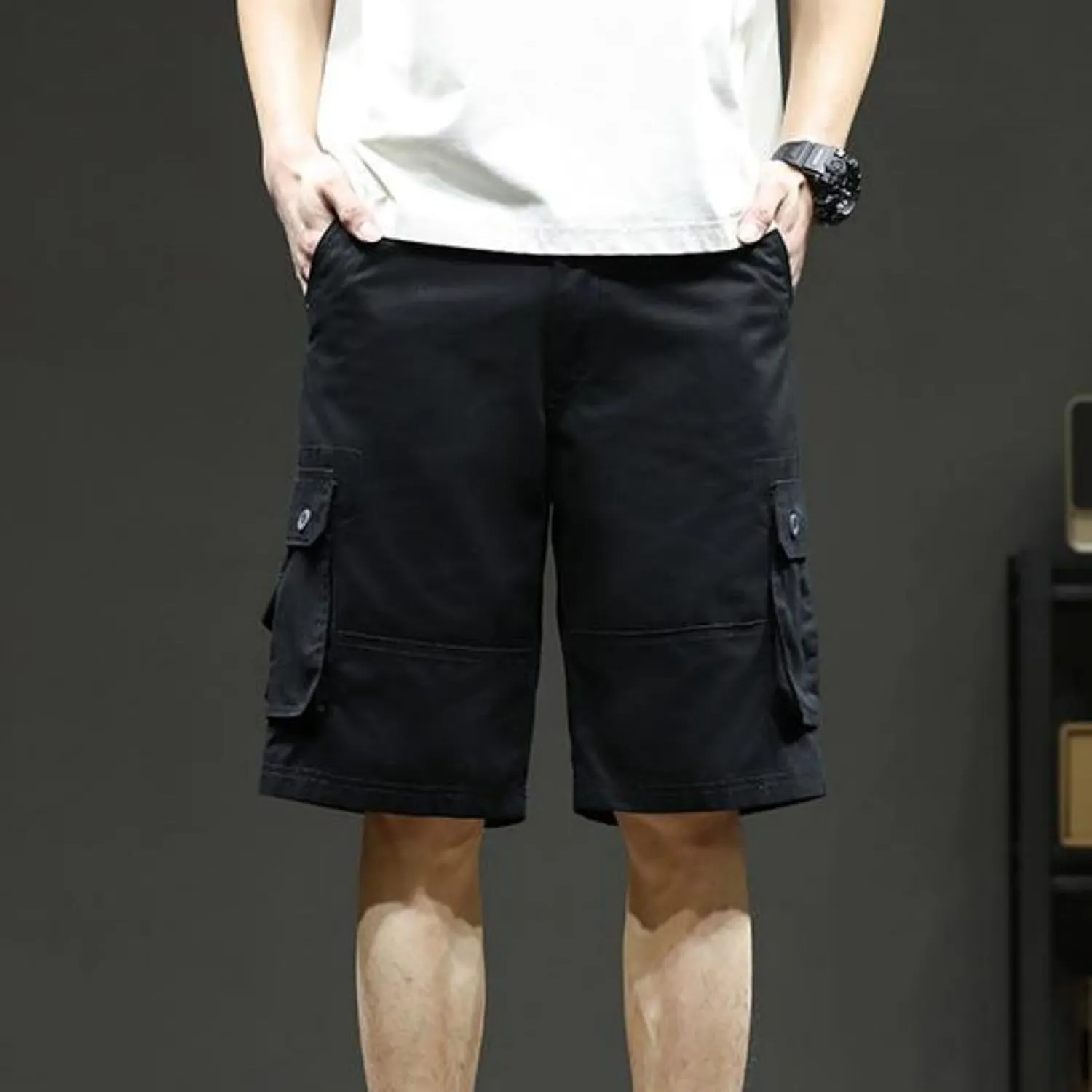 Cargo Shorts for Men Summer Casual Cotton Bermuda Work Hiking Shorts Knee Length Stretchy Short Pants Multi Pockets