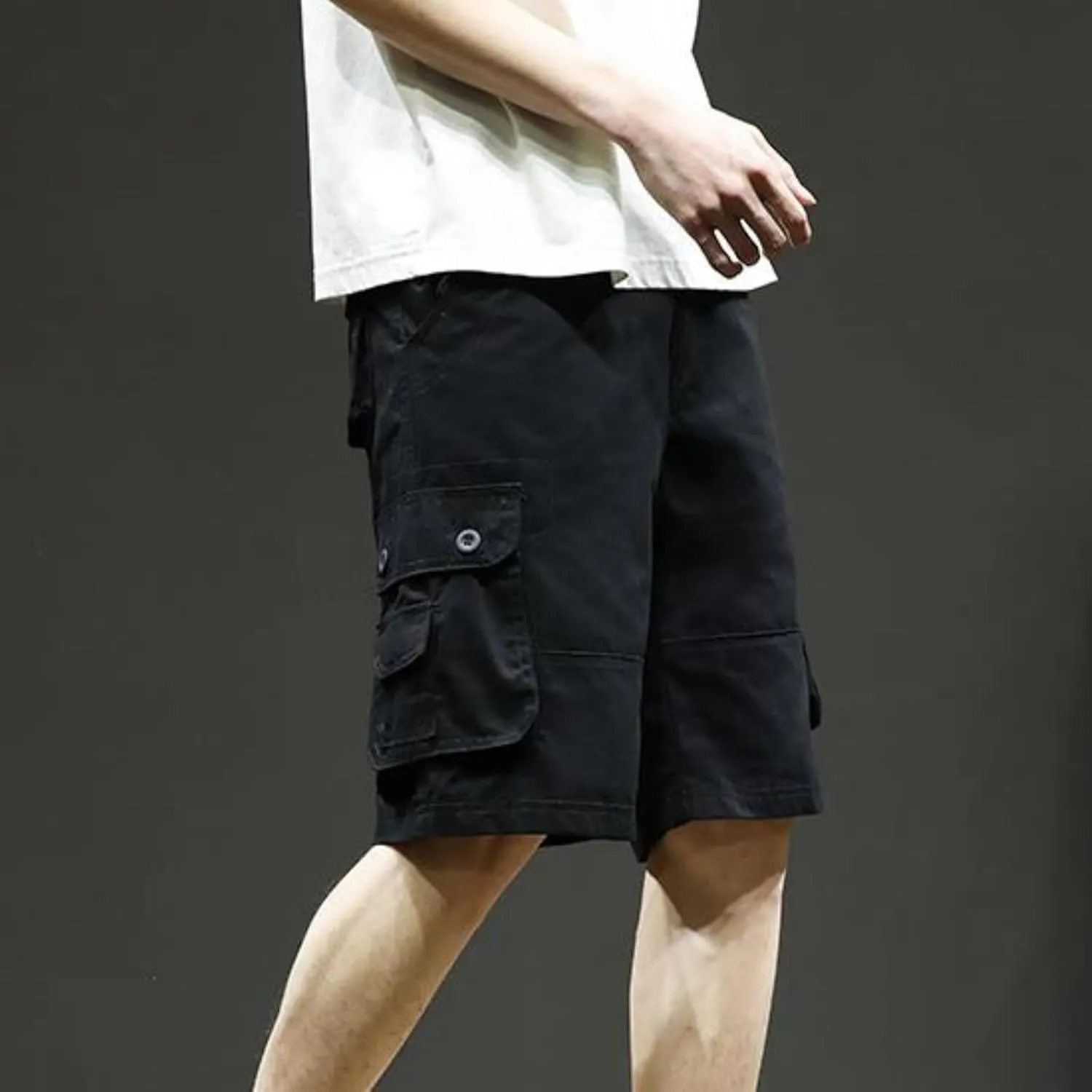 Cargo Shorts for Men Summer Casual Cotton Bermuda Work Hiking Shorts Knee Length Stretchy Short Pants Multi Pockets