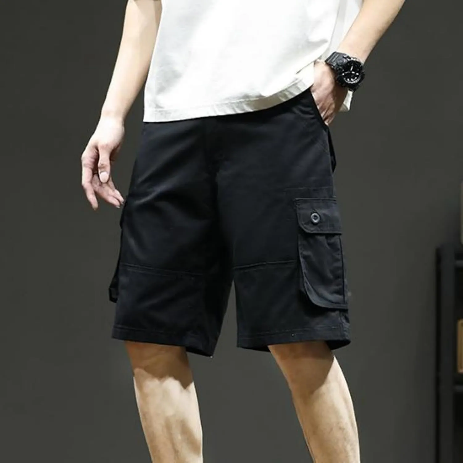 Cargo Shorts for Men Summer Casual Cotton Bermuda Work Hiking Shorts Knee Length Stretchy Short Pants Multi Pockets