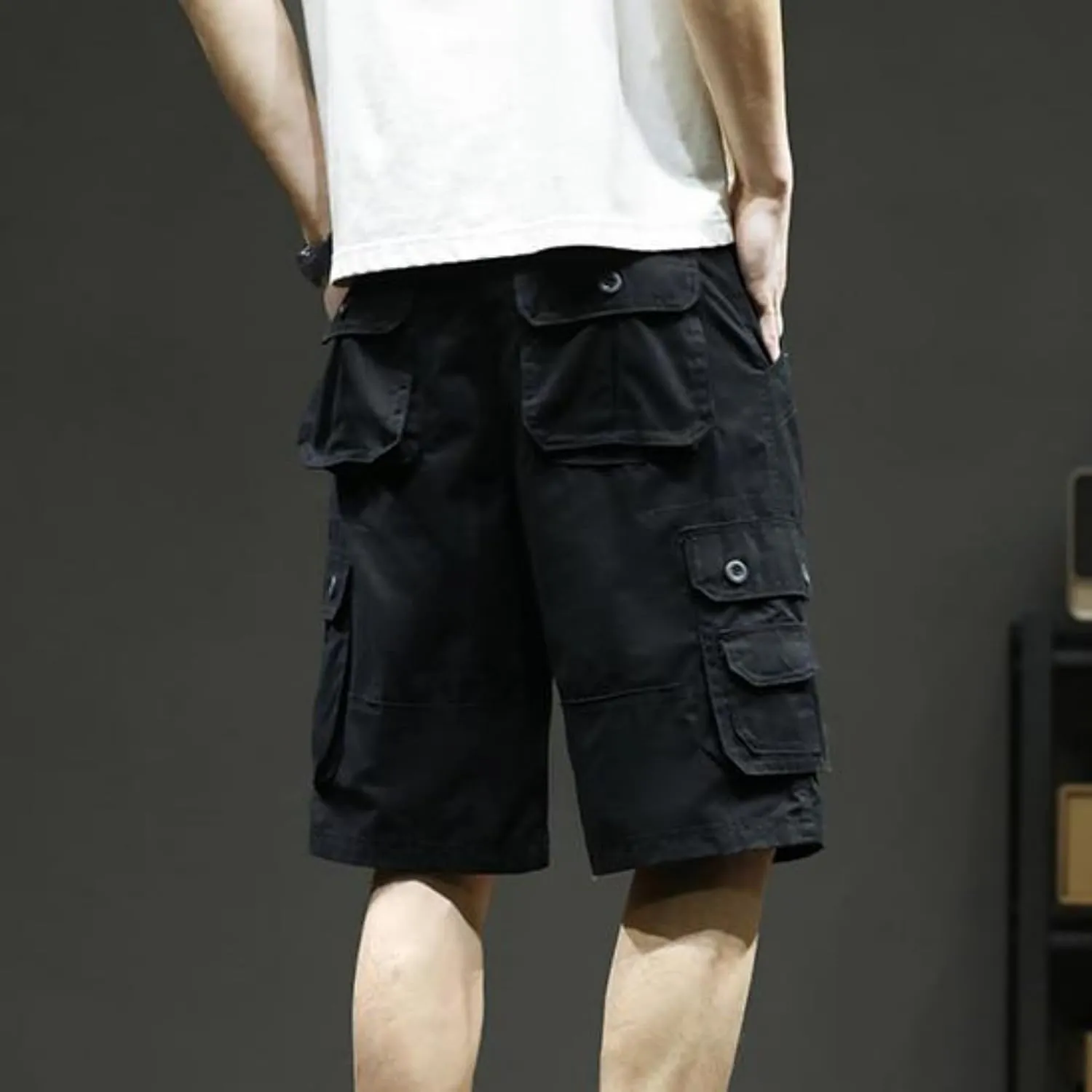 Cargo Shorts for Men Summer Casual Cotton Bermuda Work Hiking Shorts Knee Length Stretchy Short Pants Multi Pockets