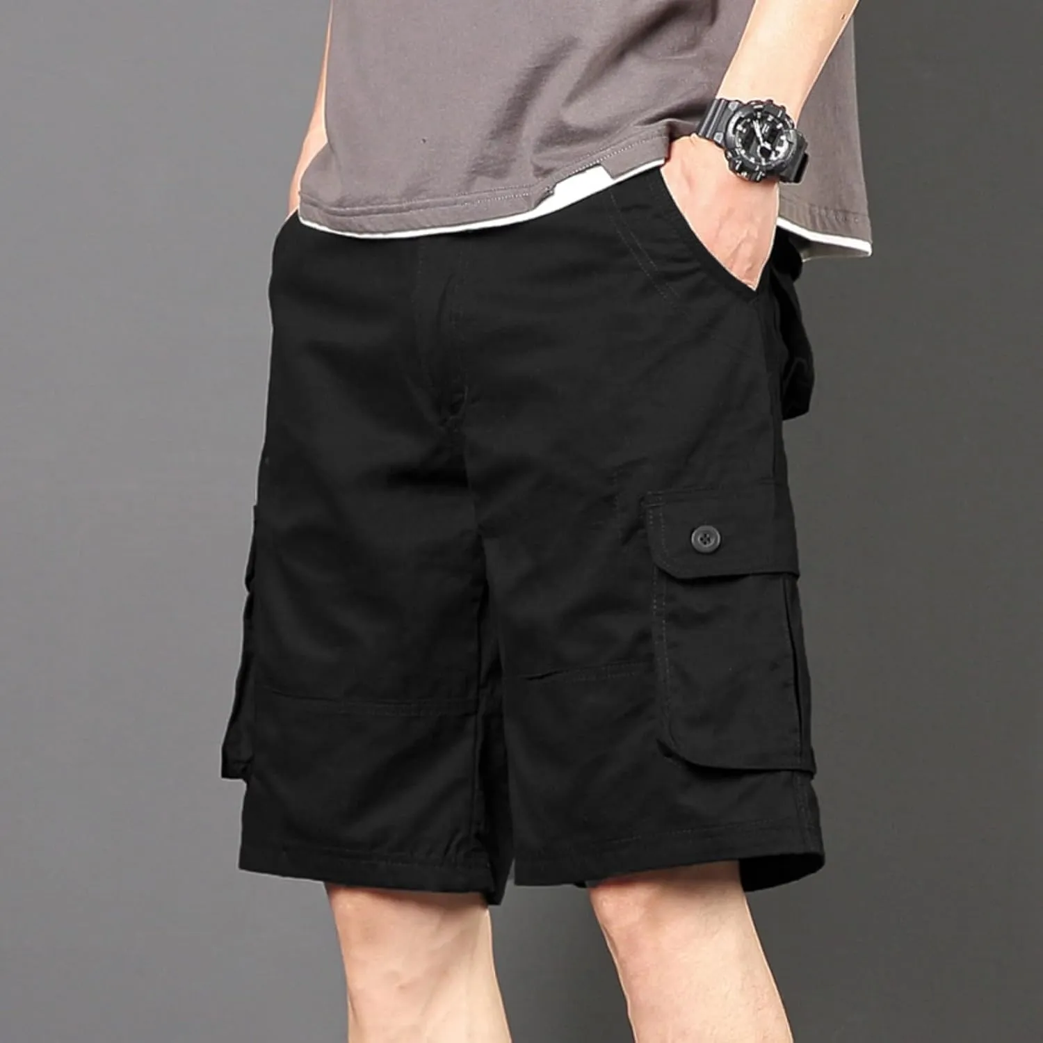 Cargo Shorts for Men Summer Casual Cotton Bermuda Work Hiking Shorts Knee Length Stretchy Short Pants Multi Pockets