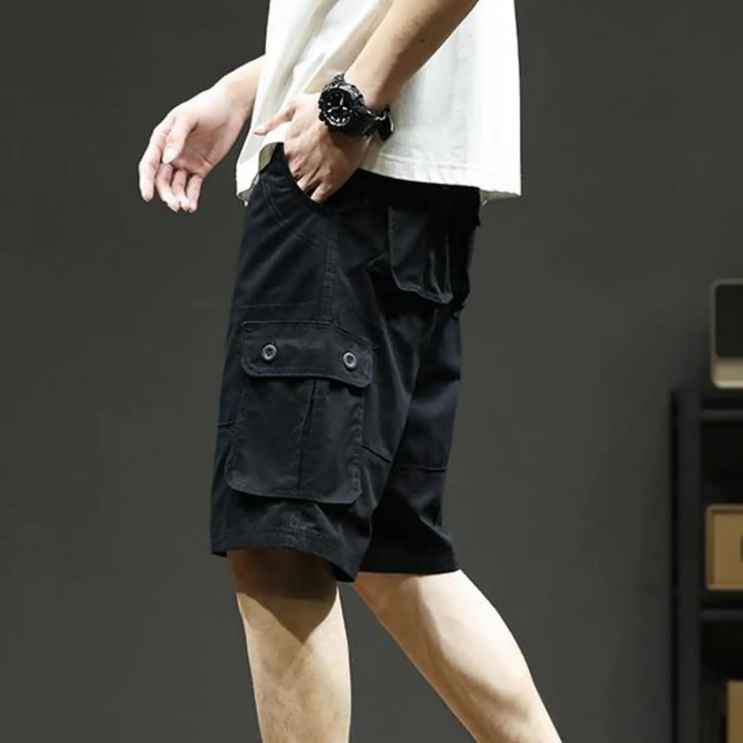 Cargo Shorts for Men Summer Casual Cotton Bermuda Work Hiking Shorts Knee Length Stretchy Short Pants Multi Pockets