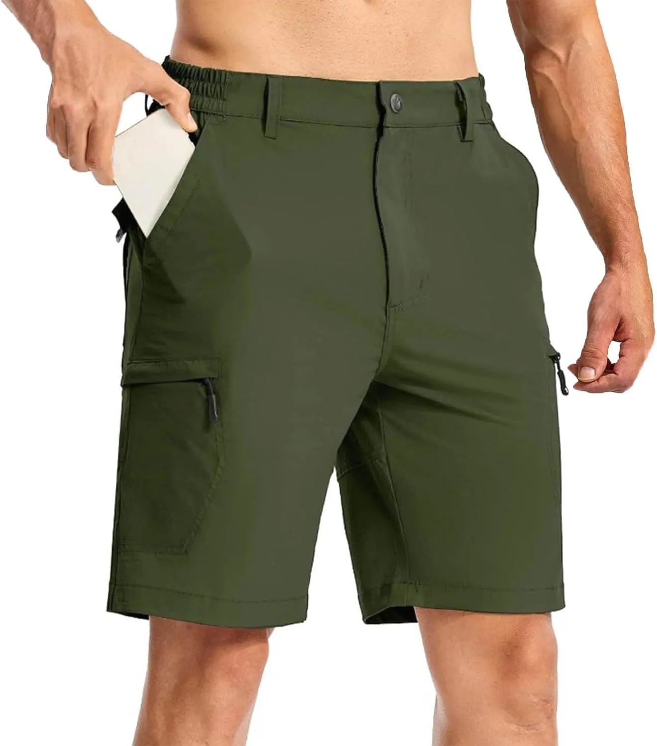 Cargo Shorts for Men Summer Casual Knee Length Water Resistant Work Fishing Hiking Shorts Elastic Waist Short Pants