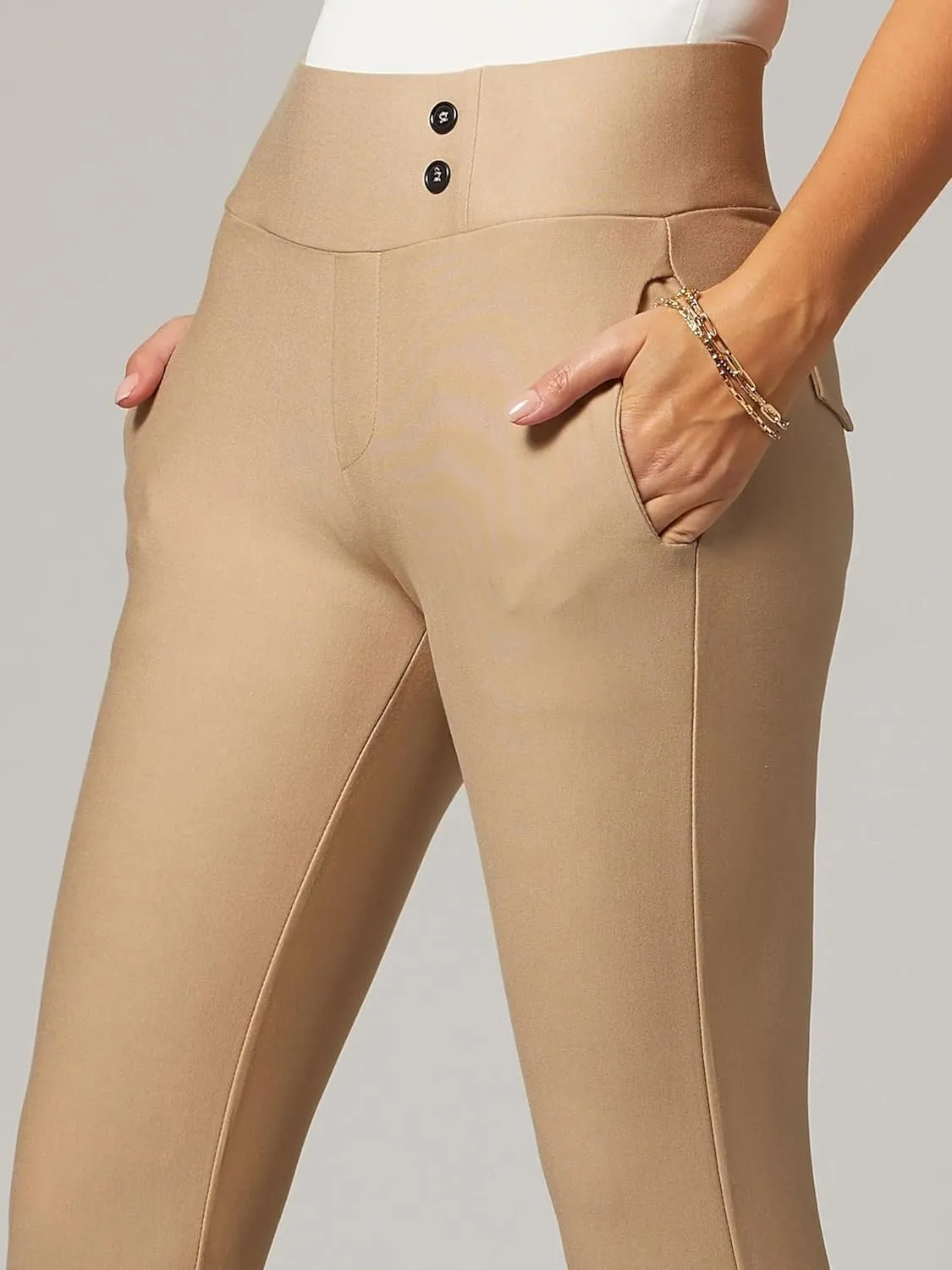 Conceited Stretch Slacks for Women - Wear to Work - Tummy Control - Slim Leg - Pockets - Ponte - (Available in Plus Size)