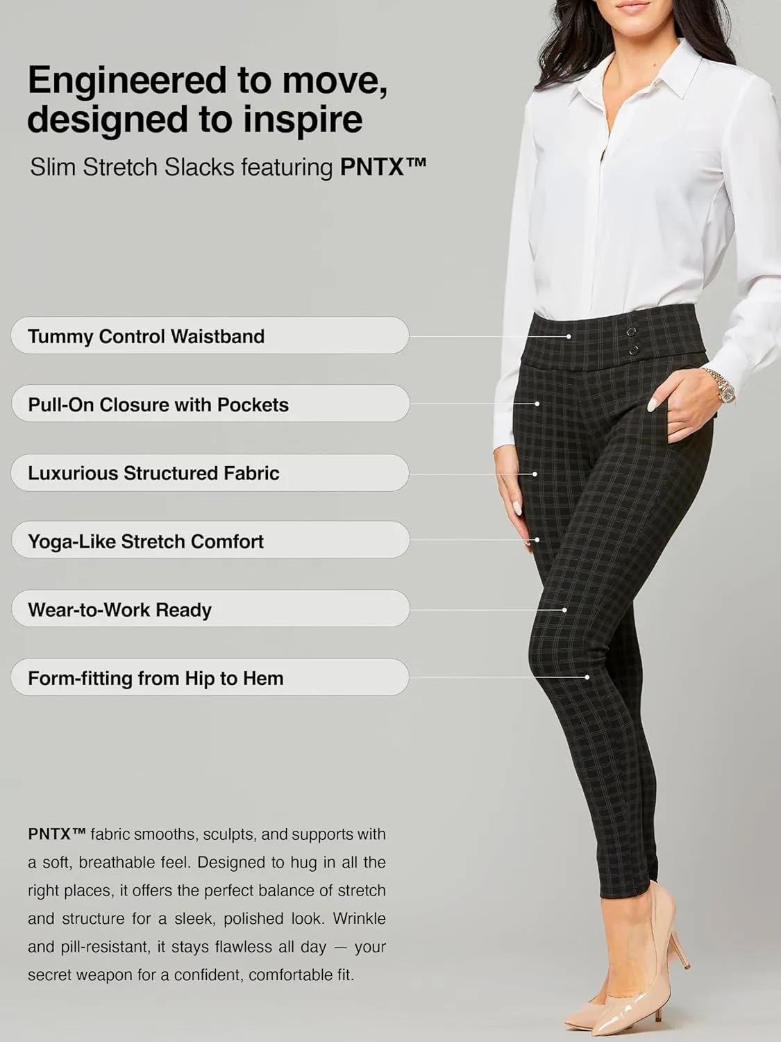 Conceited Stretch Slacks for Women - Wear to Work - Tummy Control - Slim Leg - Pockets - Ponte - (Available in Plus Size)
