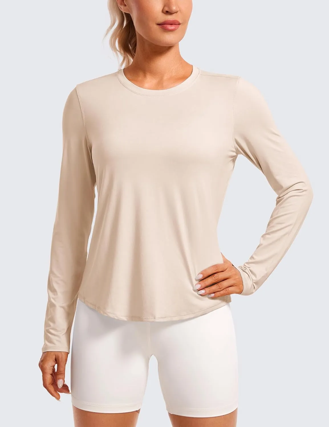 CRZ YOGA Lightweight Long Sleeve Workout Shirts for Women Gym Running Fall Tshirts High Neck Athletic Training Tops