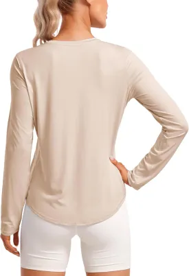 CRZ YOGA Lightweight Long Sleeve Workout Shirts for Women Gym Running Fall Tshirts High Neck Athletic Training Tops