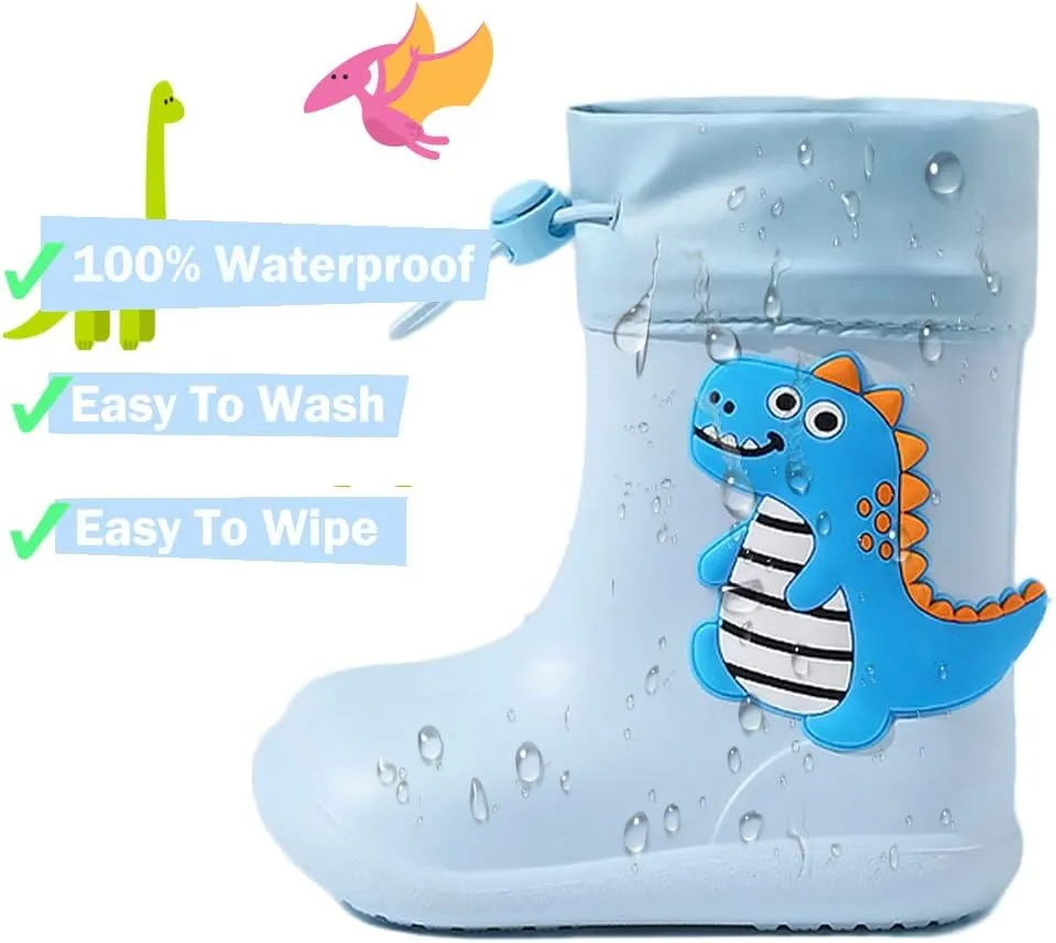Drecage Kids Rain Boots Waterproof Lightweight EVA Rain Shoes for Toddler Girls Boys, with Elastic Cuff Ankle and Non-Slip Sole