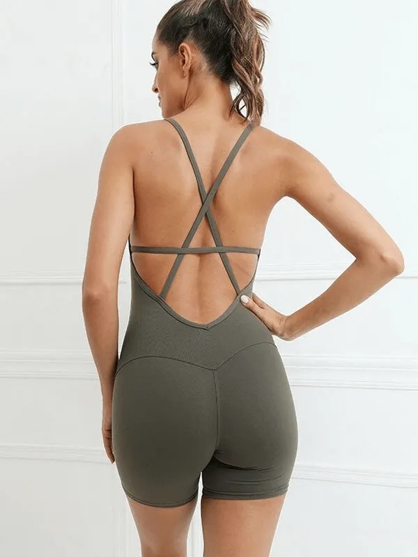 Elastic Sports Short Women's Open-Back Jumpsuits - SF0243