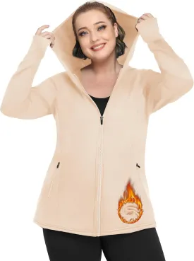 FOREYOND Plus Size Fleece Jackets for Women Thermal Zip Up Hoodies Running Athletic Winter Coats with Thumble Holes