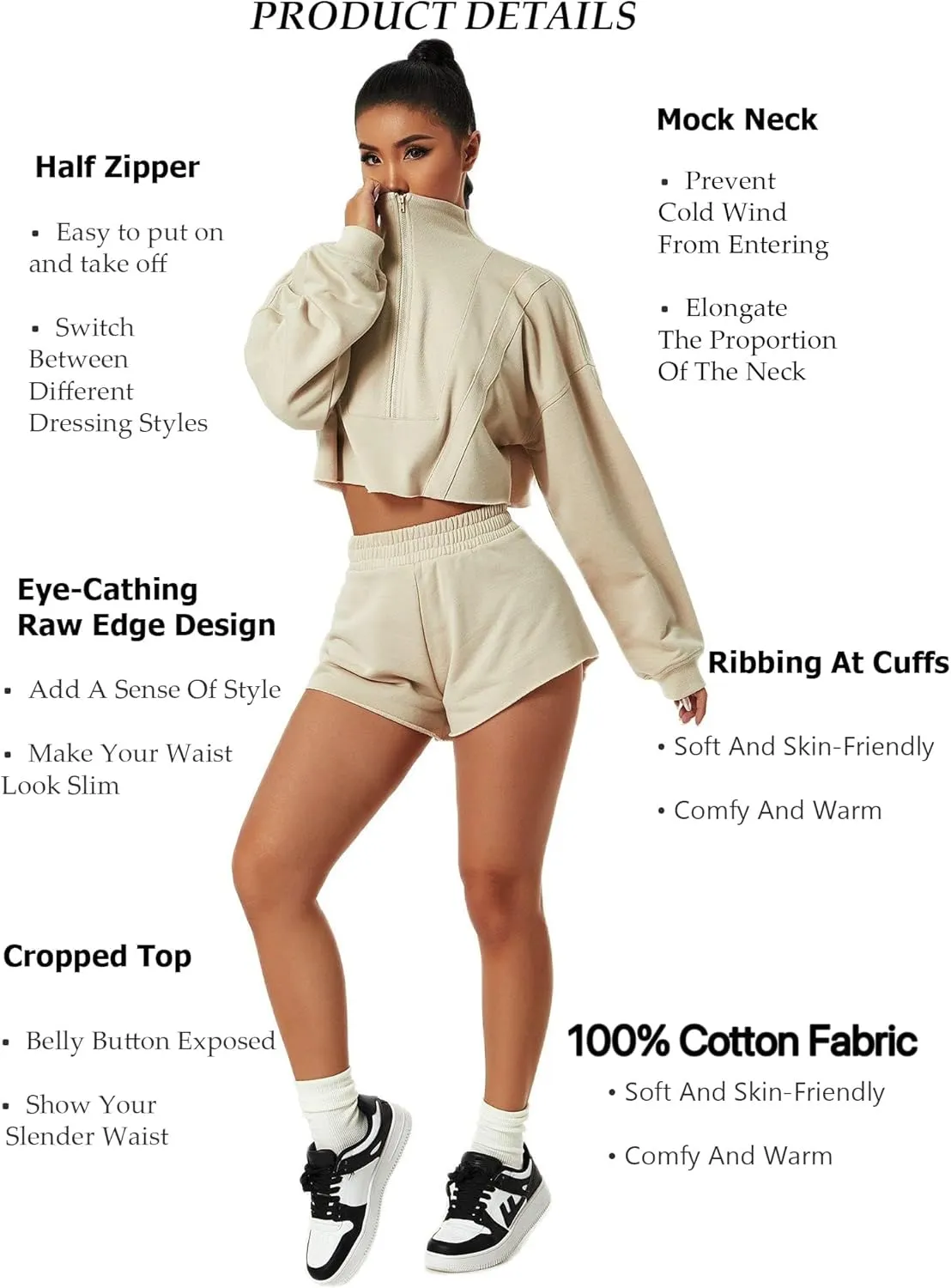 HerGymClothing Womens Cropped Sweatshirt Long Sleeve Half Zip Loose Workout Crop Athletic Jacket