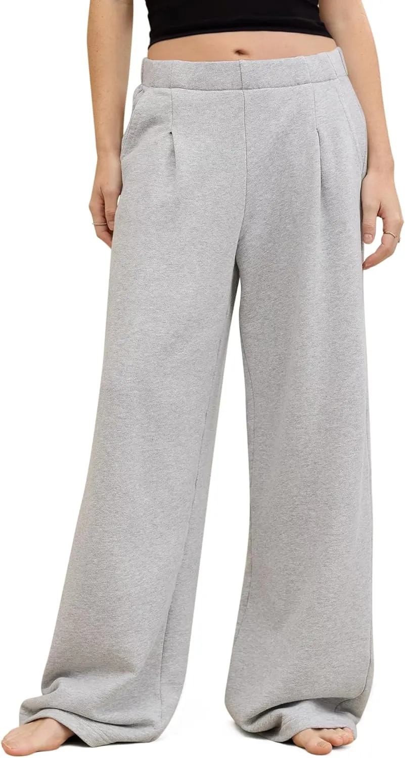 HeSaYep Women's Wide Leg Sweatpants Baggy Straight Leg Sweat Pants Elastic High Waisted Loose Pants with Pockets