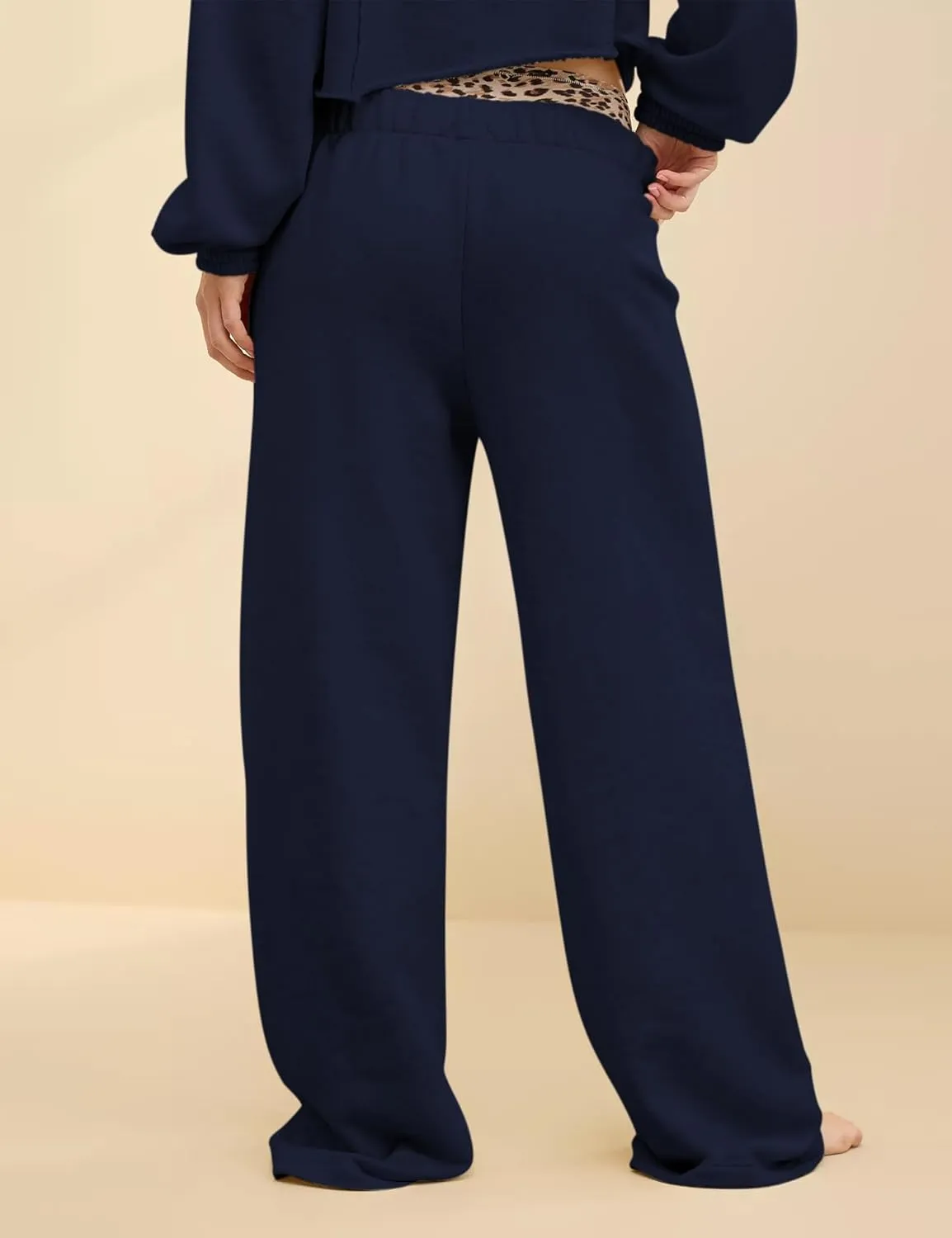 HeSaYep Women's Wide Leg Sweatpants Baggy Straight Leg Sweat Pants Elastic High Waisted Loose Pants with Pockets