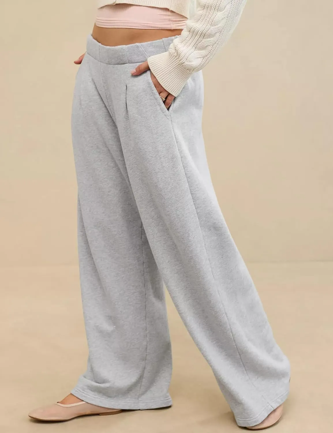 HeSaYep Women's Wide Leg Sweatpants Baggy Straight Leg Sweat Pants Elastic High Waisted Loose Pants with Pockets
