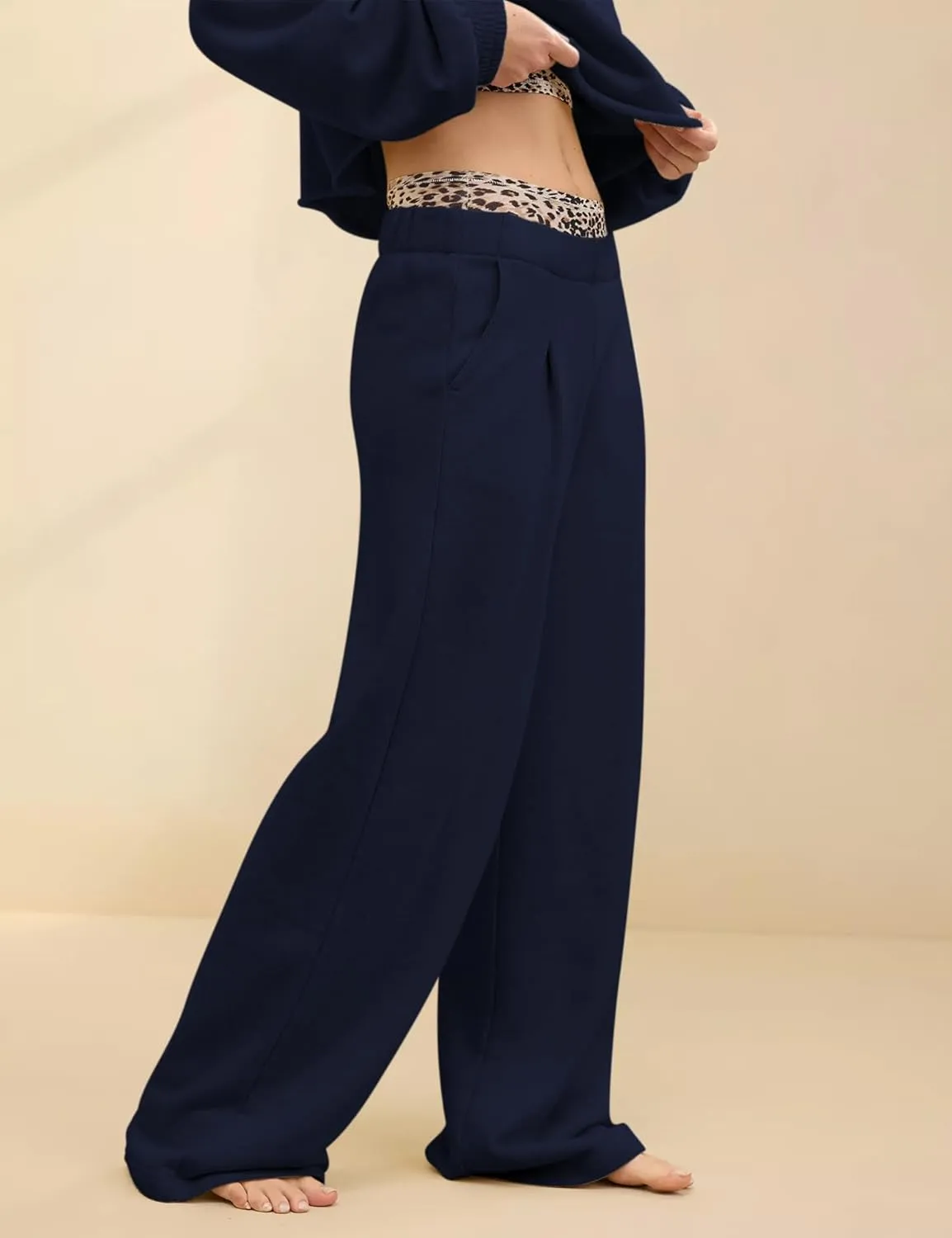 HeSaYep Women's Wide Leg Sweatpants Baggy Straight Leg Sweat Pants Elastic High Waisted Loose Pants with Pockets