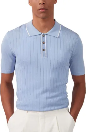 Kallspin Men's Vintage Knitted Polo Shirt Short Sleeve Solid Collared Golf Shirts with Button