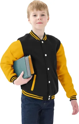 Kids Baseball Jackets Boys Girls Fit Varsity Jacket Casual Lightweight Plain Button Cardigan School Coat