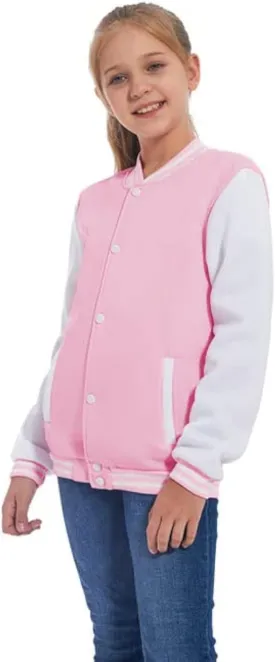 Kids Baseball Jackets Boys Girls Fit Varsity Jacket Casual Lightweight Plain Button Cardigan School Coat