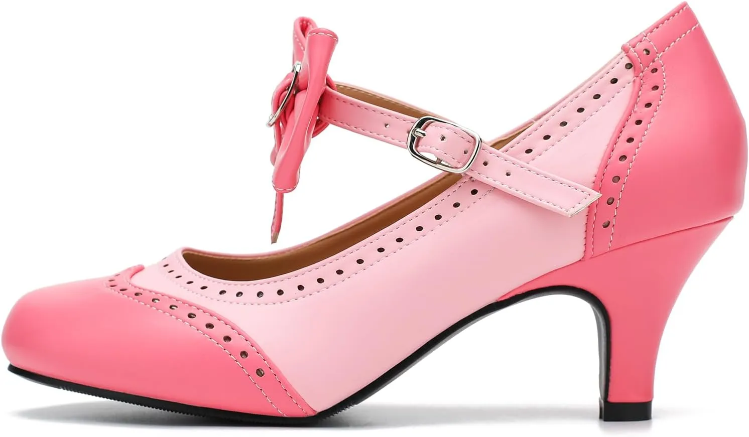 LIURUIJIA Women's Low Kitten Heel Mary Jane Oxfords Pumps Comfortable Ankle Strap Dress Shoes with Bow