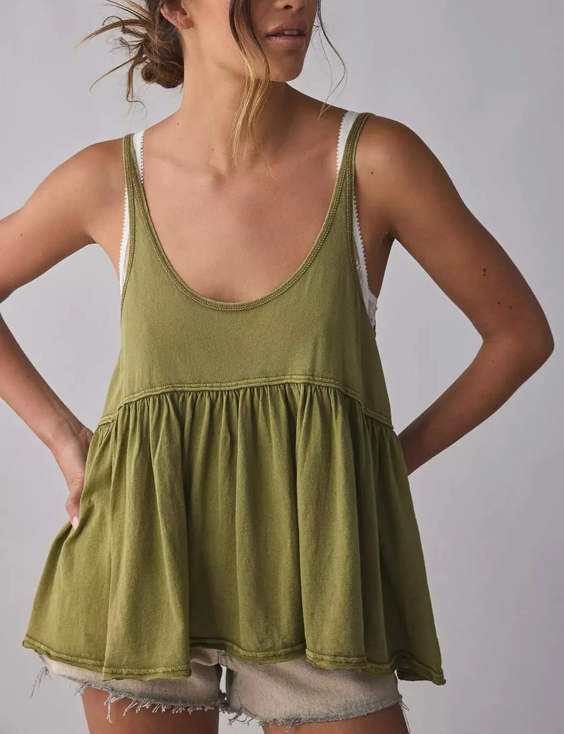 Lumister Womens Cute Babydoll Tops Sleeveless Ruffle Strap Causal T Shirts Tank Summer Tops 2025