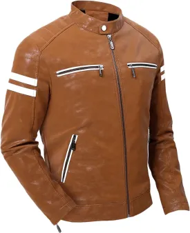 Maiyifu-GJ Men's Stand Collar Faux Leather Jacket Casual Slim Fit Motorcycle Jackets Lightweight Bomber Outwear Coat