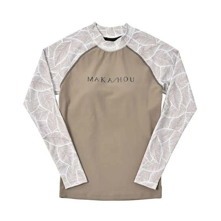 Maka-Hou Women Long Sleeve Rashguard-BEIGE LEAF (Japanese Brand)