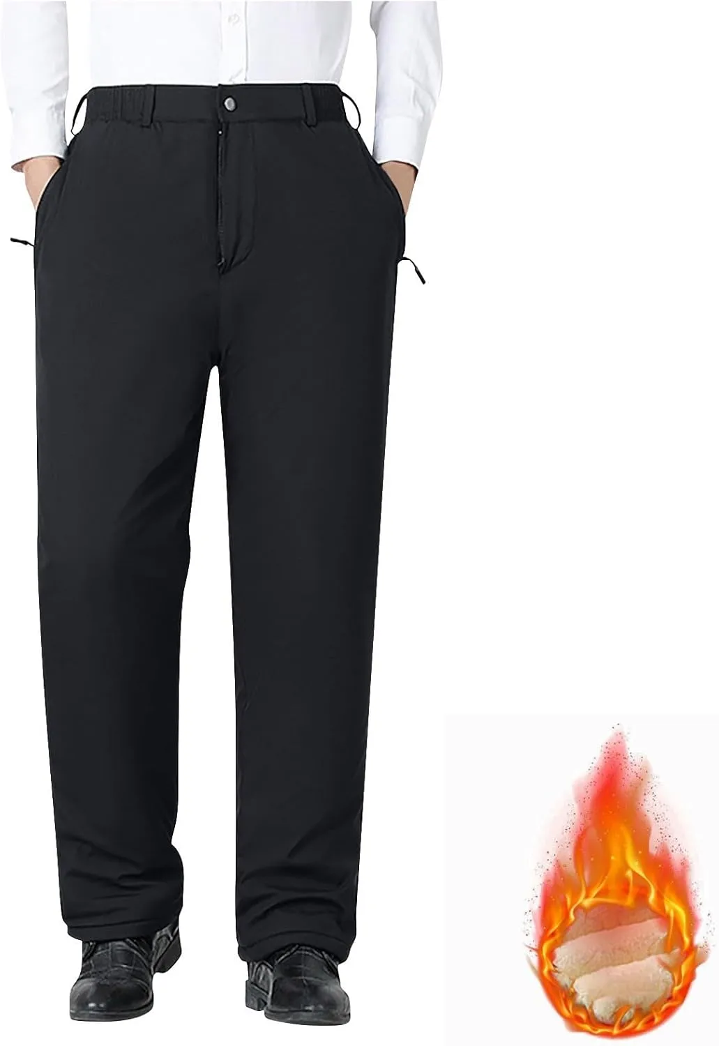 Men Casual Fleece Work Pants Winter Warm Business Office Lounge Pant Trendy Thick Sherpa Lined Straight Trousers