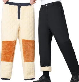 Men Casual Fleece Work Pants Winter Warm Business Office Lounge Pant Trendy Thick Sherpa Lined Straight Trousers