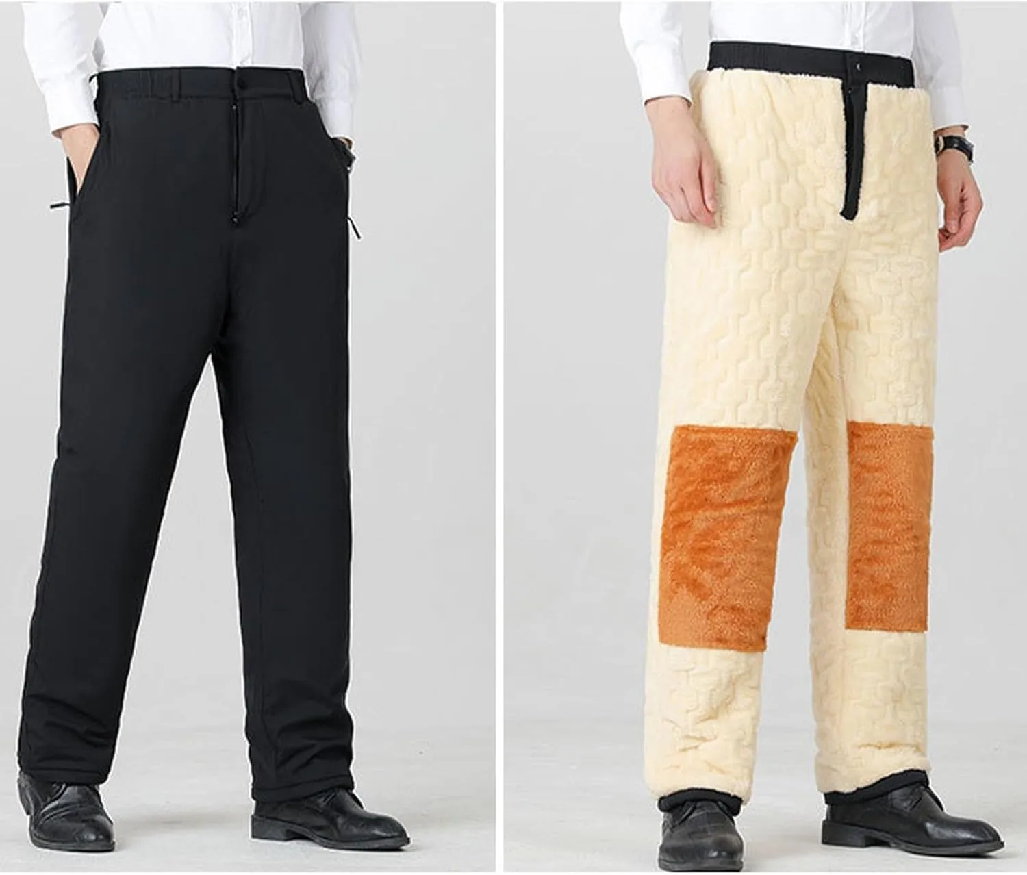 Men Casual Fleece Work Pants Winter Warm Business Office Lounge Pant Trendy Thick Sherpa Lined Straight Trousers