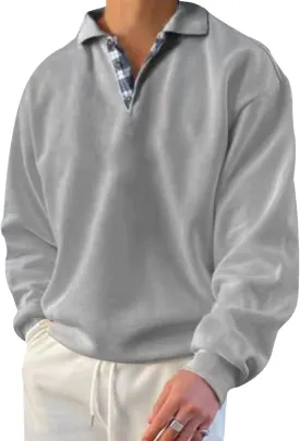 Mens Classic Polo Shirt Long Sleeve Pullover Gentleman Ocean Sweatshirts Lightweight Casual Tops