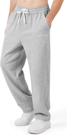 Men's Cotton Sweatpants Loose Fit Baggy Straight Leg Sweat Pants for Men Open Bottom Lounge Yoga Pants with Pockets