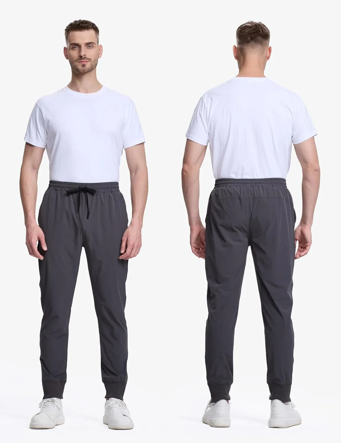 Men's Lightweight Quick Dry Joggers Travel Athletic Outdoor Running Pants with Card Pocket and Zipper Cuff