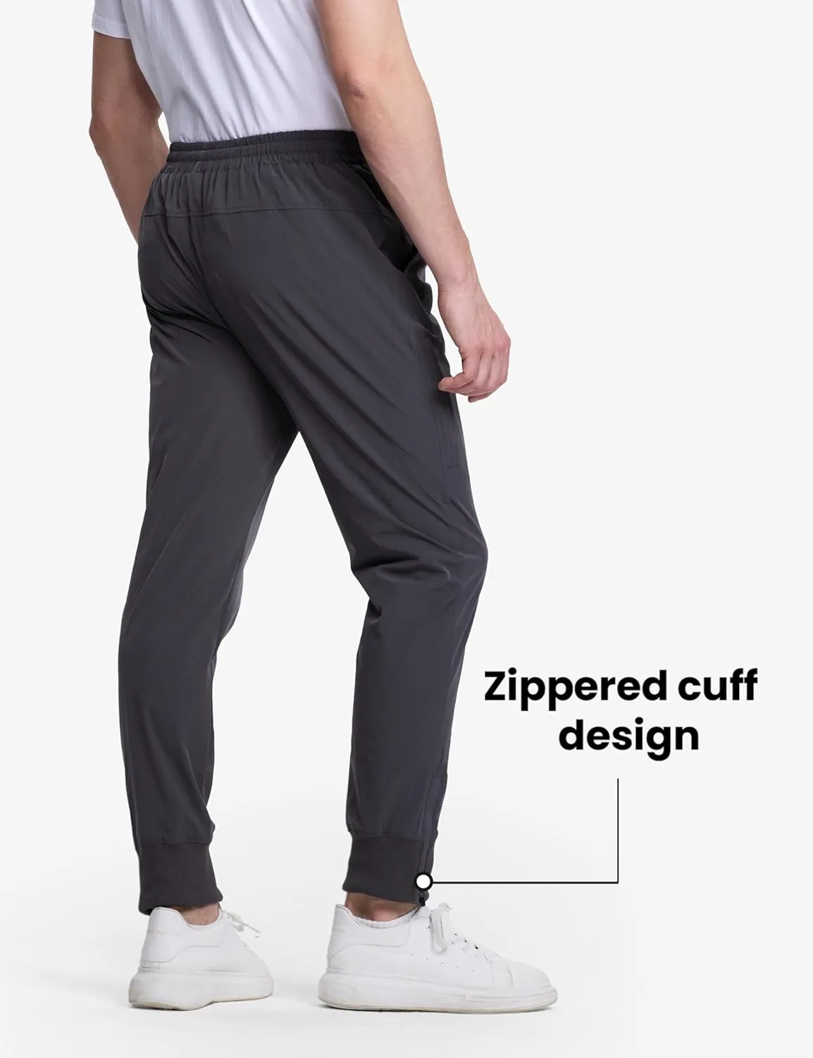 Men's Lightweight Quick Dry Joggers Travel Athletic Outdoor Running Pants with Card Pocket and Zipper Cuff