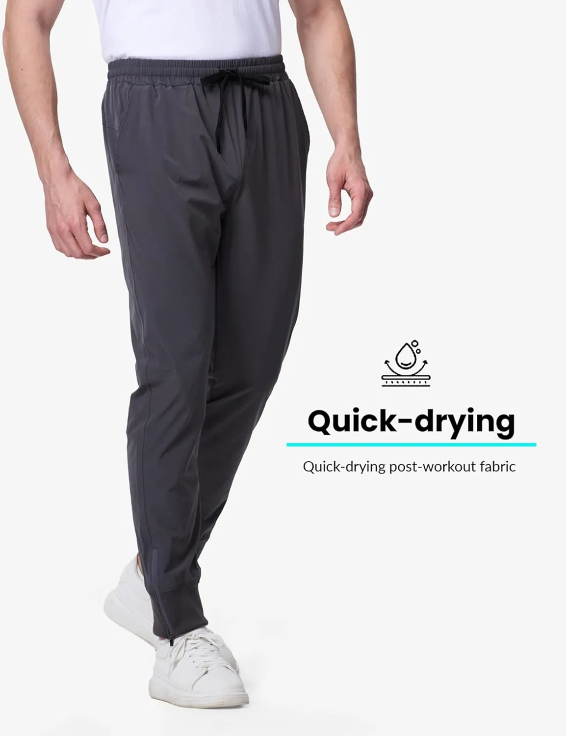 Men's Lightweight Quick Dry Joggers Travel Athletic Outdoor Running Pants with Card Pocket and Zipper Cuff