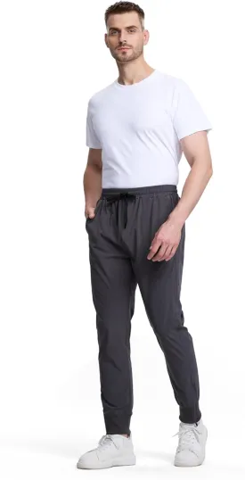 Men's Lightweight Quick Dry Joggers Travel Athletic Outdoor Running Pants with Card Pocket and Zipper Cuff
