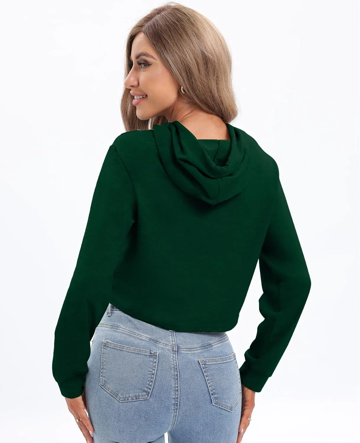 milanpavilion Women's Drawstring Cropped Hoodie Casual Plain Hoodies for Women Workout Crop Tops Sweatshirt Long Sleeve