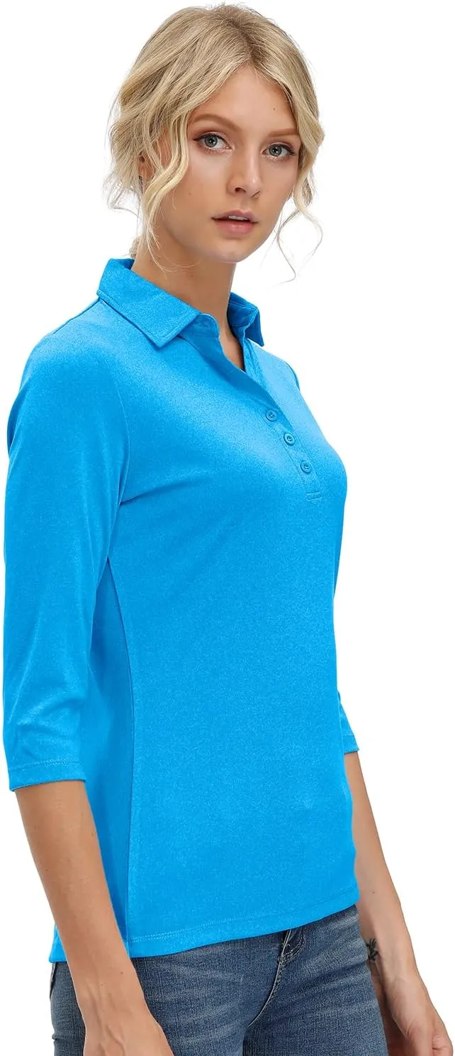 MOHEEN Women's Polo Shirt UPF 50  Quick Dry Moisture Wicking 3/4 Sleeve Golf Sun Shirts Athletic Casual Work S-2XL