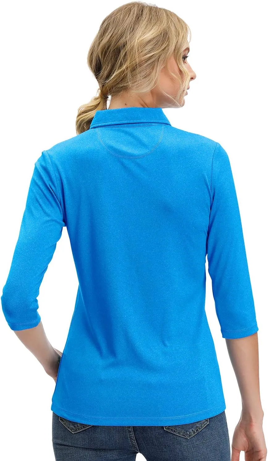 MOHEEN Women's Polo Shirt UPF 50  Quick Dry Moisture Wicking 3/4 Sleeve Golf Sun Shirts Athletic Casual Work S-2XL