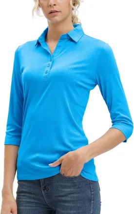 MOHEEN Women's Polo Shirt UPF 50  Quick Dry Moisture Wicking 3/4 Sleeve Golf Sun Shirts Athletic Casual Work S-2XL