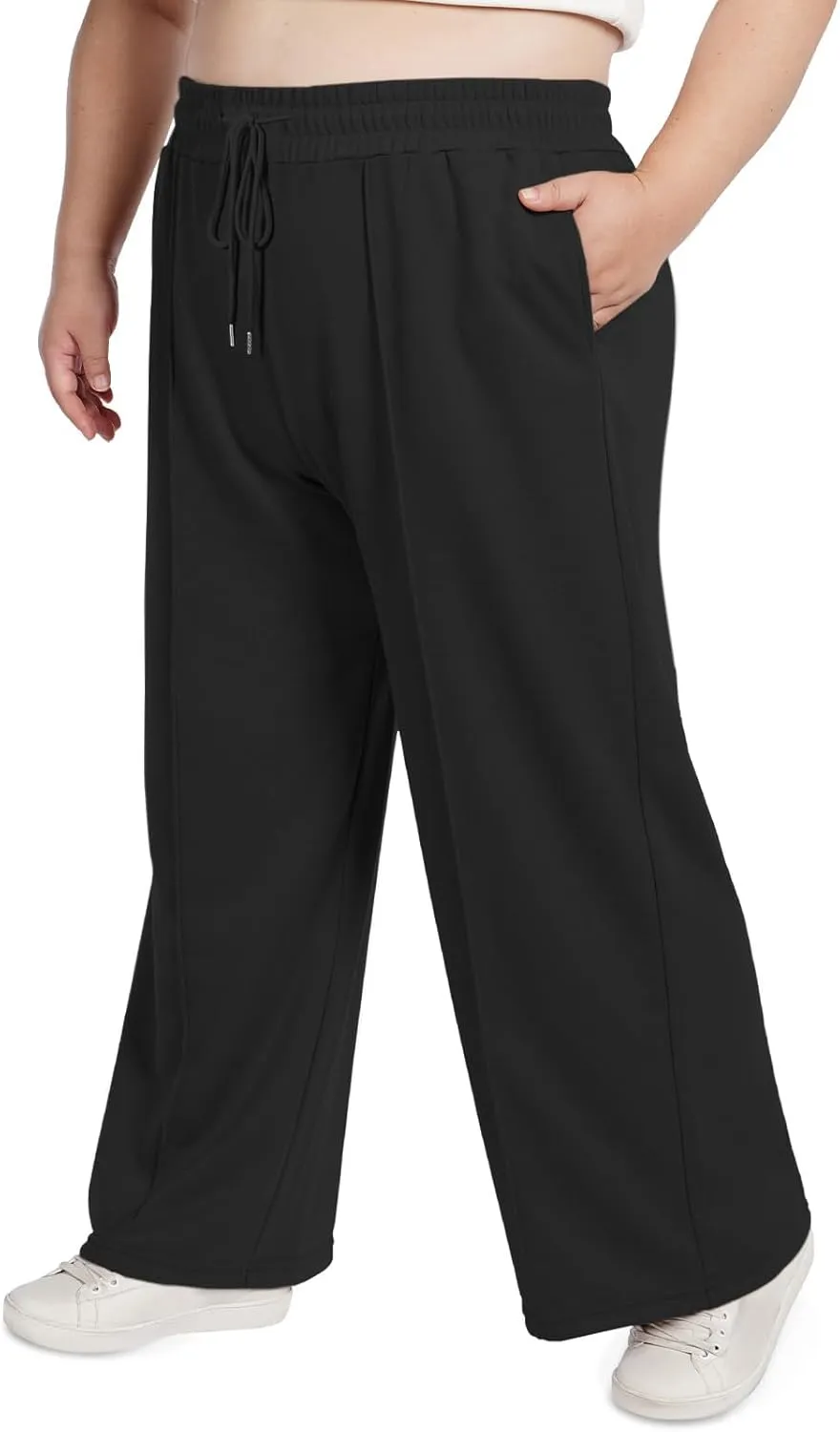 Moon Wood Women's Plus Size Sweatpants High Waisted Straight Wide Leg Casual Pants Baggy Lounge Pants with Pockets