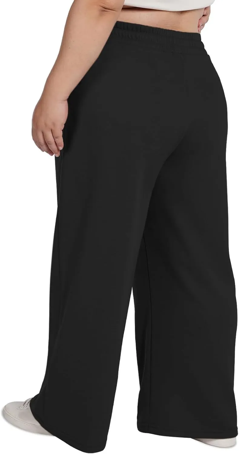 Moon Wood Women's Plus Size Sweatpants High Waisted Straight Wide Leg Casual Pants Baggy Lounge Pants with Pockets