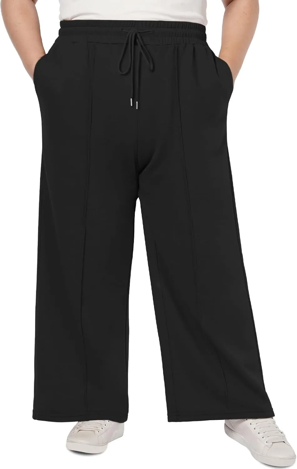 Moon Wood Women's Plus Size Sweatpants High Waisted Straight Wide Leg Casual Pants Baggy Lounge Pants with Pockets
