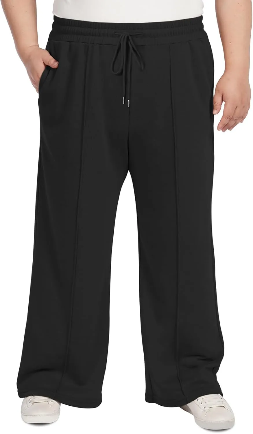 Moon Wood Women's Plus Size Sweatpants High Waisted Straight Wide Leg Casual Pants Baggy Lounge Pants with Pockets